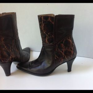 Garbo Brown Leather Boots Animal Ankle Short Heel